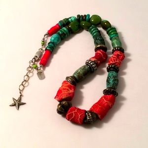 Coral & Turquoise Sterling Silver & Malachite 24"